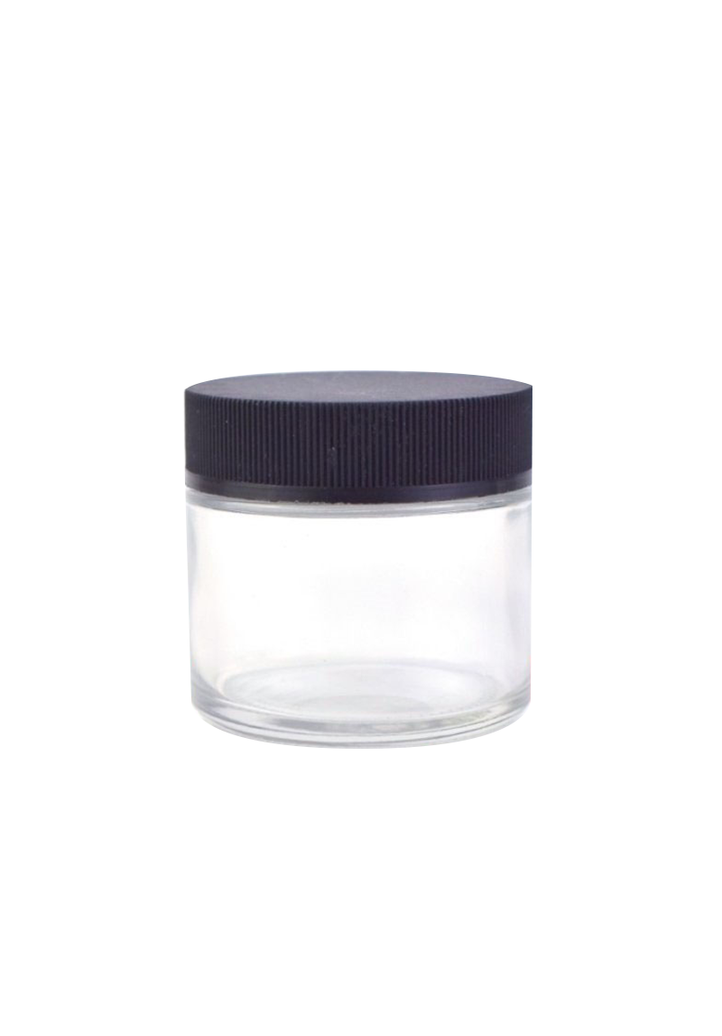 2oz D57mm Clear Glass Jar with Matte Black/White Smooth Child-Resistant Lid