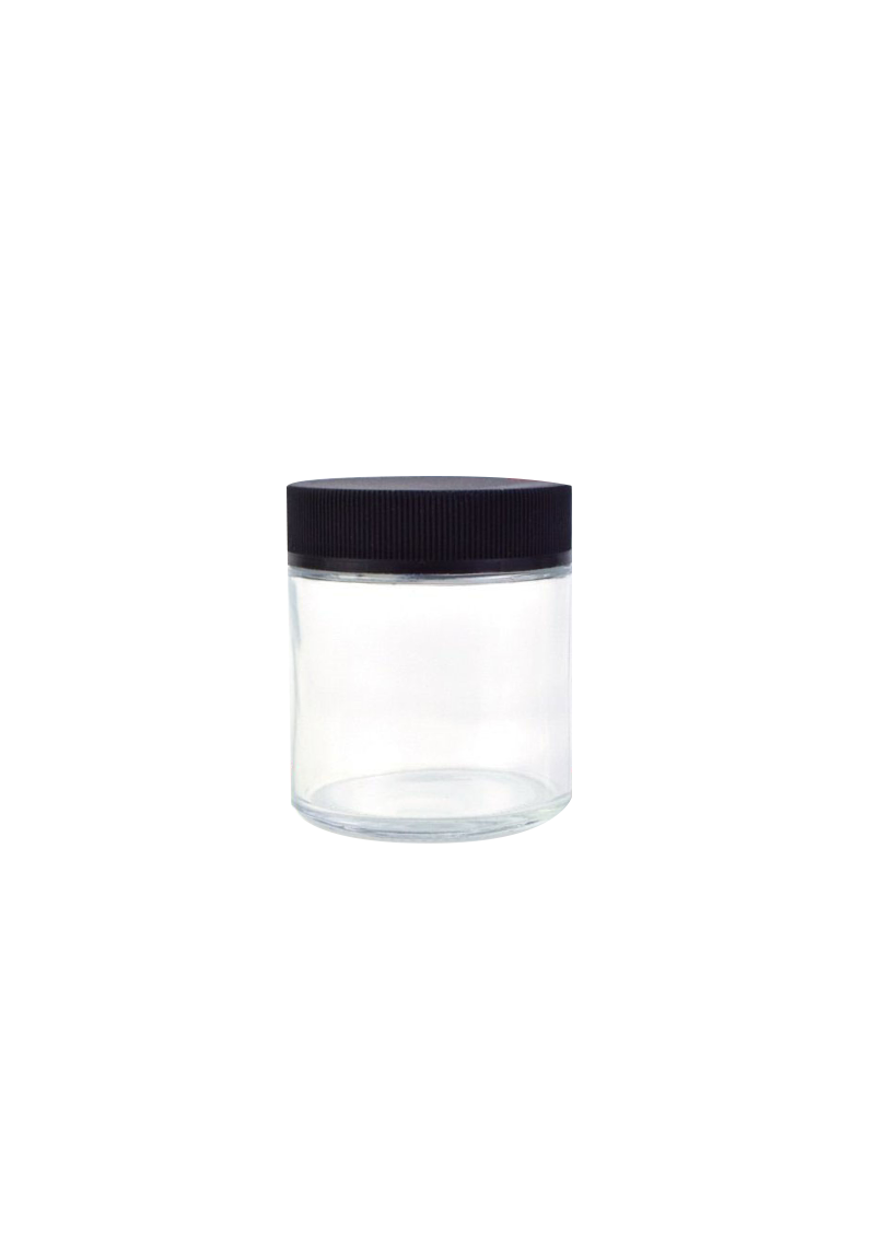 3oz D57mm Clear Glass Jar with Matte Black/White Smooth Child-Resistant Lid