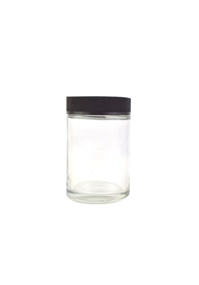 5oz D57mm Clear Glass Jar with Matte Black/White Smooth Child-Resistant Lid